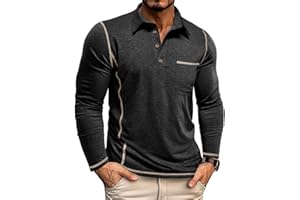 Rela Bota Mens Long Sleeve Polo Shirts Casual Golf Shirt Button T-Shirts with Pocket