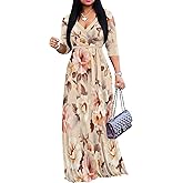 PINKPATTY Women's Plus Size Maxi Dress 3/4 Sleeves Casual Flowy Long Dress for Vacation with Pockets