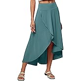 Heathyoga High Waist Wrap Skirt with Shorts Flowy Skirts for Women Trendy Summer Ruffle High Low Maxi Skirt with Slit
