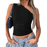 ForeFair Women One Shoulder Going Out Crop Tank Tops Slim Fit Sleeveless Shirts Y2k Cute Top