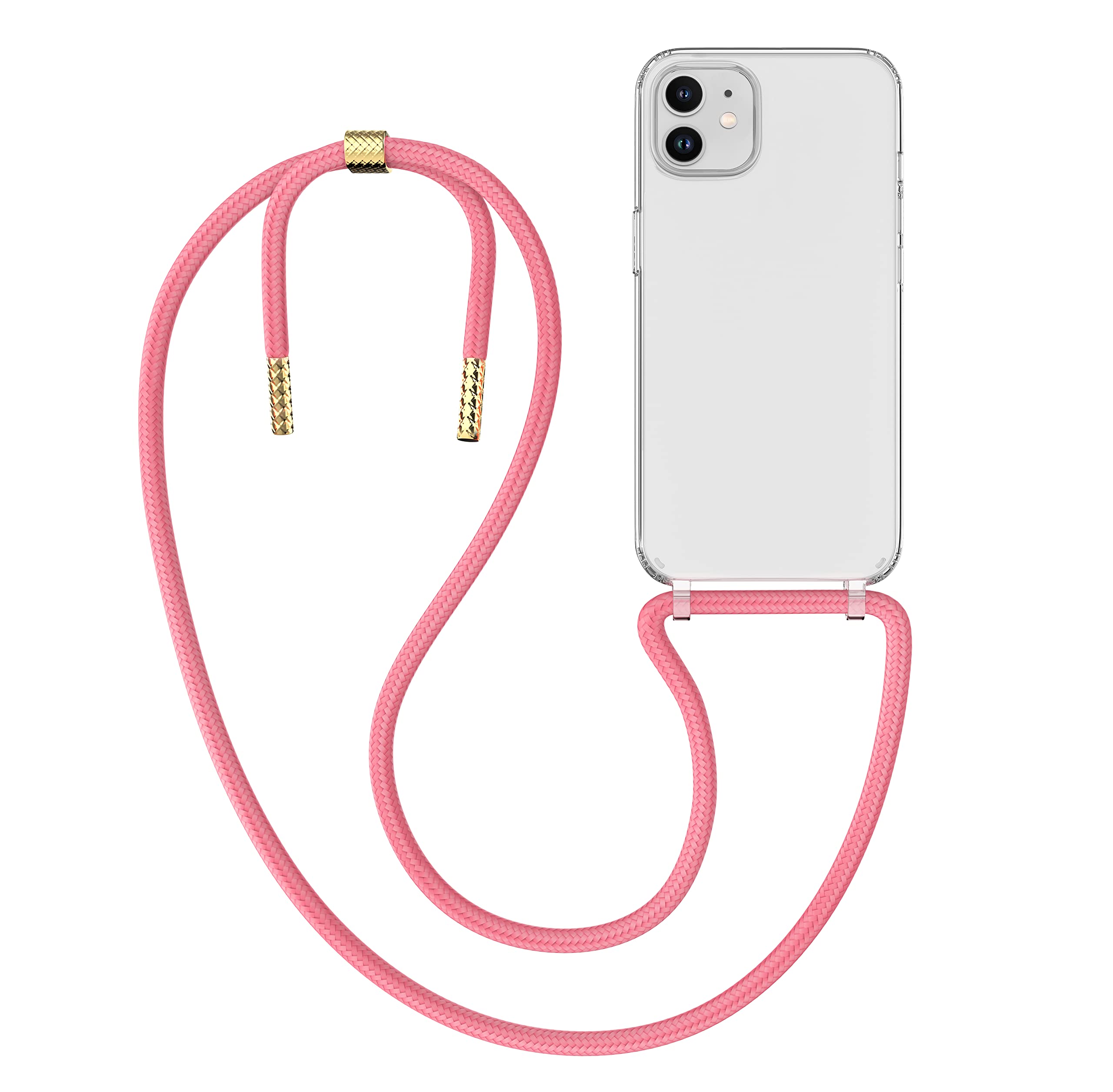 MyGadget Strap Case for Apple iPhone 12 Mini - [ with removable Cord ] Crossbody Phone Hard Cover - Case with Neck Holder - Lanyard Carrier with Rope in Pink