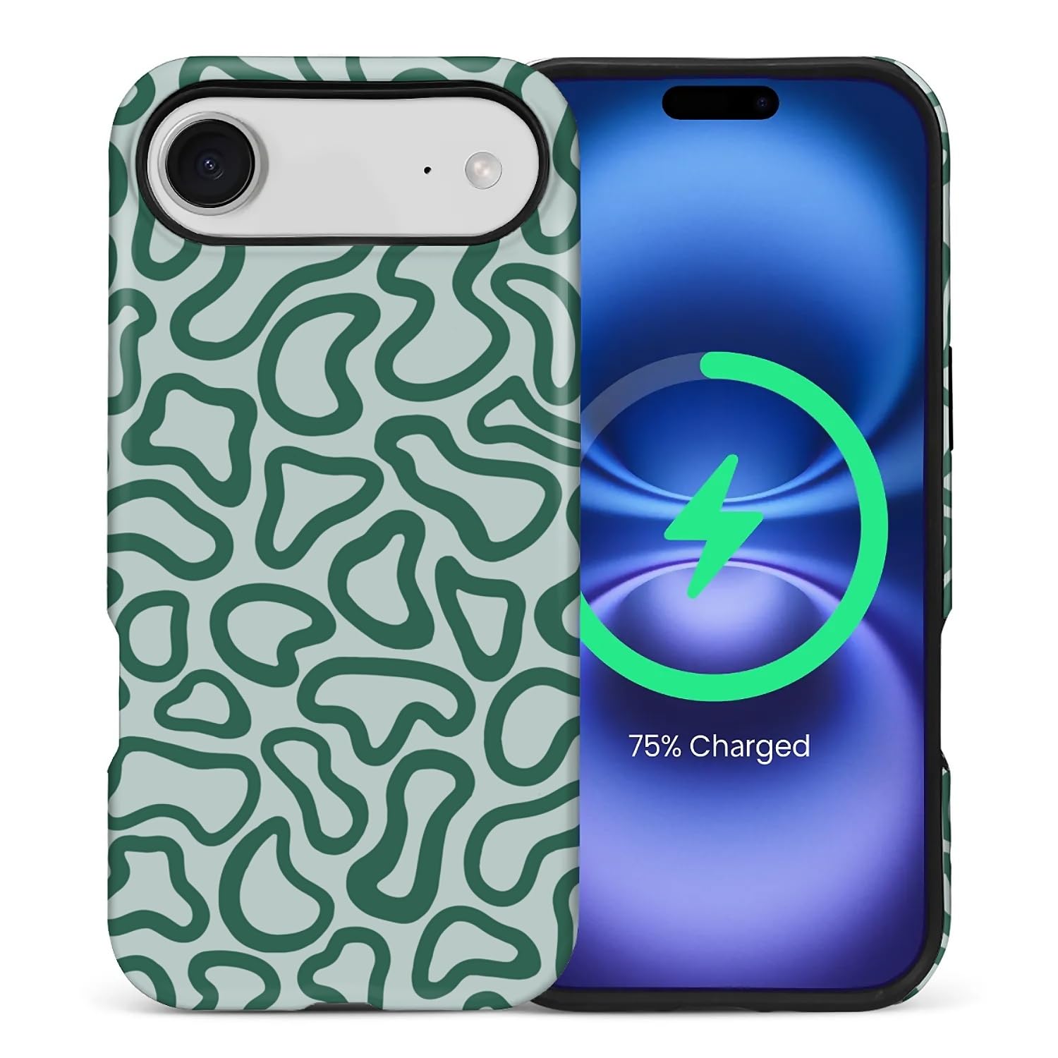 casesok for iPhone 17 Air Case,Compatible with MagSafe,Dual-Layer Hard Shell + Silicone Cover,Full Body Protection Shockproof Case for iPhone 17 Air-Wavy Abstract Green Lines