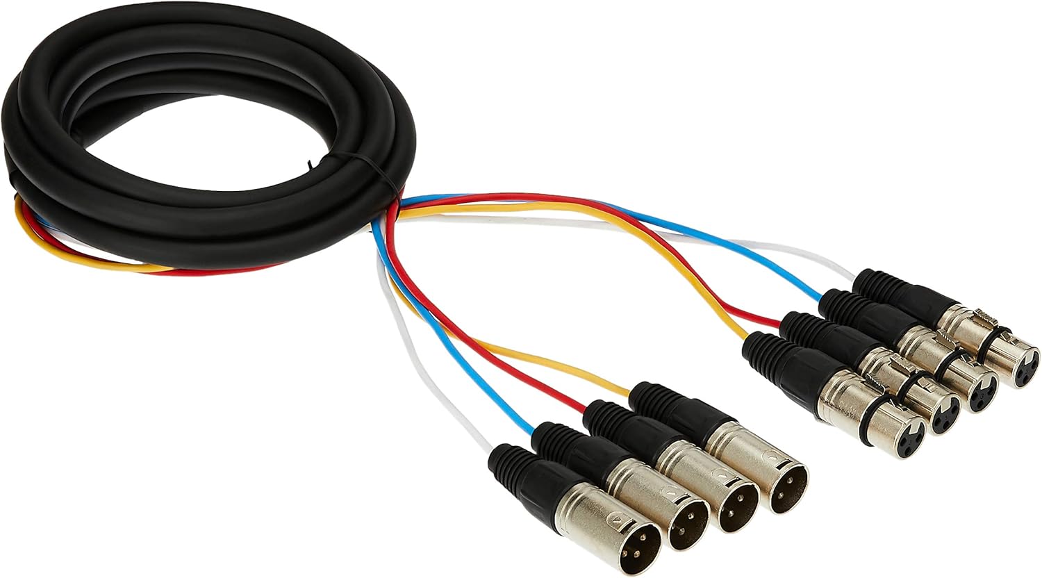 Monoprice 4-Channel XLR Male to XLR Female Snake Cable Cord - 3 Feet- Black/Silver with Metal Connector Housings Plastic and Rubber Cable Boots: Home Audio & Theater