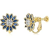 EVEVIC Austrian Crystal Flower Clip on Earrings for Women Trendy,14K Gold Plated Hypoallergenic Non Pierced Sunflower Earrings Jewelry Gift