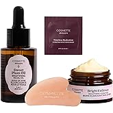 Cosmette Skincare Daily Dark Spot Solution Bundle | Includes Sweet Plum Oil, Bright Embrace Eye Butter, Packette of Timeless Hydration Moisturizer, Gua Sha Tool