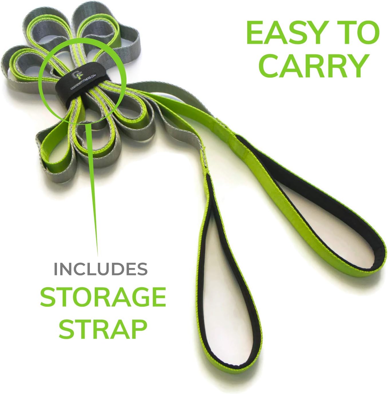 Gradient Fitness Stretching Strap LITE, 1 Inch Strap Width, Neoprene Padded Handles (Green) : Sports & Outdoors