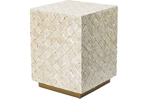 A & B HOME A&B Home Beige Mother of Pearl Stool - 18'' Tall for Seating, Capiz Shell Inlays, Brass Home Décor, Square Tan Table Stool