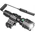 POVAST Picatinny Flashlight, LED Tactical Flashlight Rifle Rail Light with Pressure Switch, 3000 Lumens Waterproof Light, 5 Mode USB Rechargeable Flashlight for Hunting, Matte Black