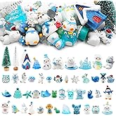 Suartus Winter Miniature Figurines, 49Pcs Winter Mini Resin Animal Figurines Tiny Resin Duck Bear Snowman Elk Figures Model Ornaments for DIY Crafts Fairy Garden Landscape Snow Globes Home Decor