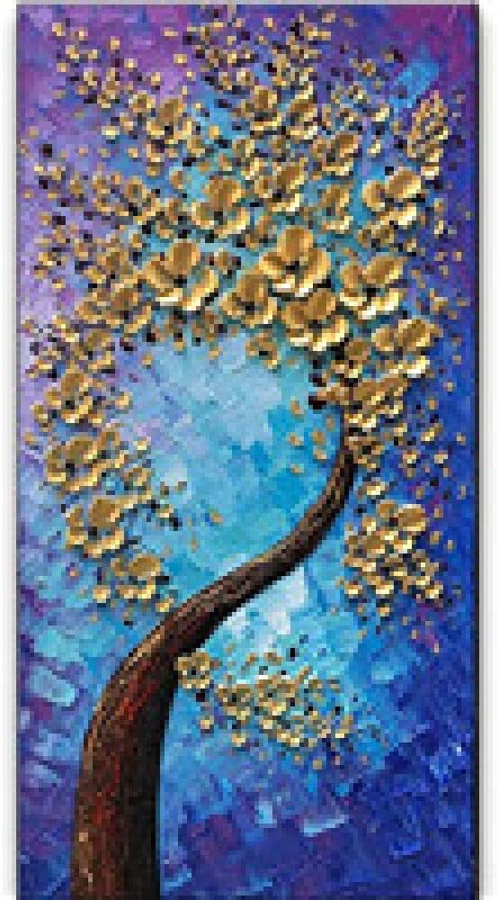 Timor Decorative Paintings,Vertical rectangle blue lucky tree hand drawn oil painting living room wall art modern minimalist abstract painting No frame,80x160cm