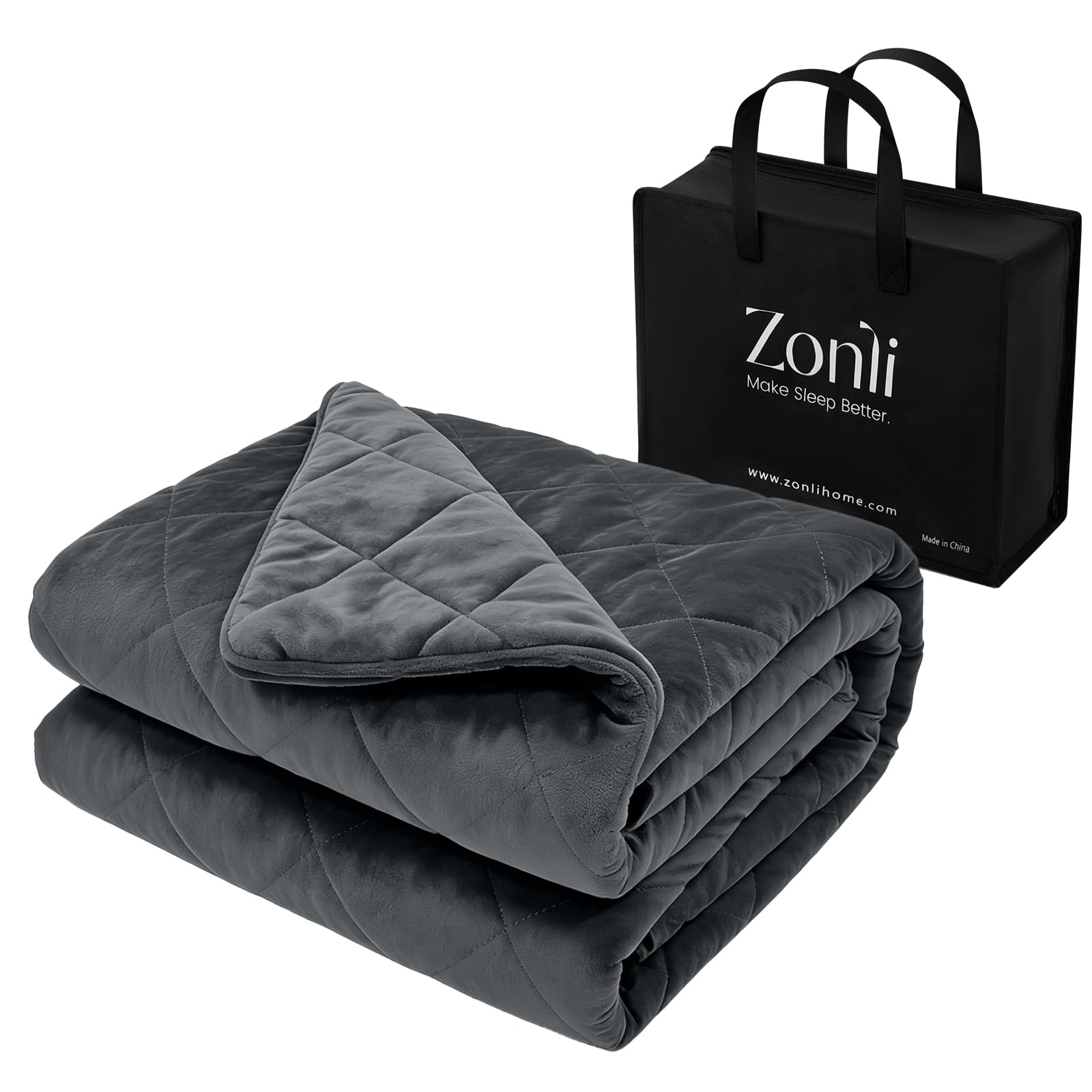 ZonLi Royal Posh Velvet Weighted Blanket for Adults, Dual Sided Cozy Fluffy Heavy Blanket(60"x80",20lbs,Grey), Bed Sofa Heavy Blankets, Soft Material with Premium Glass Beads, Easy Care Image