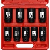CASOMAN 1/2- Inch Drive Deep Spindle Axle Nut Impact Socket Set, 6 Point, CR-MO, Metric, 29mm-38mm, 9-Piece 1/2" Dr. Deep Imp