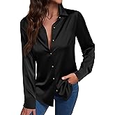 CBOO Women's Satin Button Down Shirts V-Neck Long Sleeve Tops Summer Business Office Silk Blouses Fashion Spring Shirt 2025