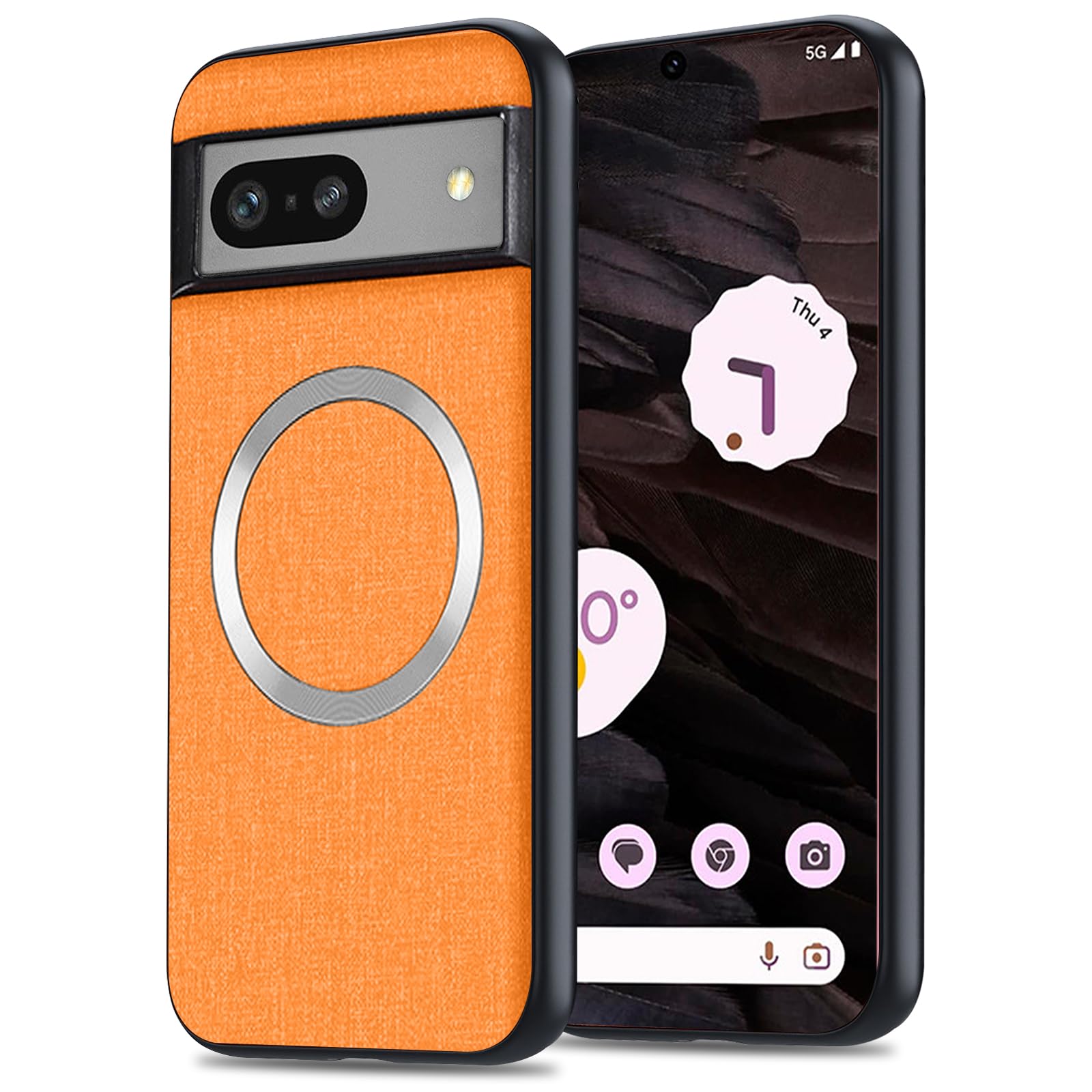 Yhsvie Magnetic Mobile Phone Case for Google Pixel 8A Cover Compatible with MagSafe,Thin Anti-Fingerprint Protective Case,Shockproof Cover for Pixel 8A 5G with TPU Bumper for Car Holder-Orange