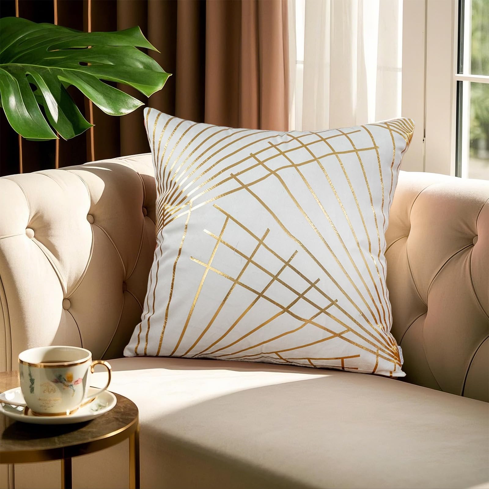 Photo 1 of 18 X 18 Inch Hot Stamping Pillowcase Velvet Cushion Cases Decorative Gold Foil Geometric for Modern Homes Couch Sofa