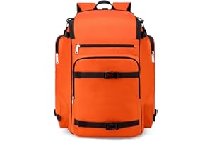 FOKDUVB Ski Boot Bag Backpack for Skiing Snowboarding Accessories Ski Bag and Boot Bag Combo Large Ski Travel Bag Ski Backpack for Snow Gear Snowboard Stuff Ski Bags for Skis Snow Board Orange Ski Boots Bag