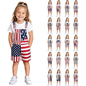 4Th of July Kids Overalls Boys Girls Independence Day Outfits Adjustable Straps Patriotic Romper Toddler 4-13 Years