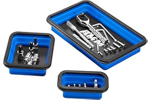 AMM Foldable Magnetic Parts Tray Set, 3 Different Size Magnetic Tool Trays for Bolts Screws Nuts & Small Metal Parts, Mechanic Tool Present for Men，Blue