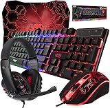 Orzly RX250 4 in 1 Gaming Keyboard Mouse Headset Pad Bundle RGB