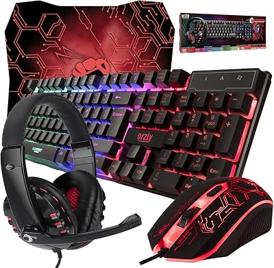 Orzly RX250 4 in 1 Gaming Keyboard Mouse Headset Pad Bundle RGB