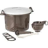 Prep Solutions by Progressive Microwaveable Rice and Pasta Cooker-17 Piece Set Includes Measuring Spoons and Cups, Rice Paddle, Steaming Insert, Pasta Measurer and Locking Lid-12 Cup Capacity BPA FREE, Gray