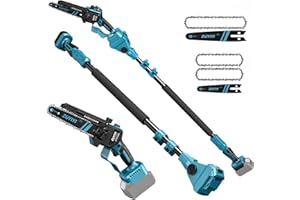 ZUYIYI 3-in-1 Cordless Pole Saw & 6 Inch 8 Inch Mini Chainsaw for Makita 18V Battery(NOT Included), Electric Chain Saw w/Extension Pole, 15Ft Max Power Pole Chainsaw for Tree Trimming, Wood Cutting