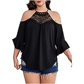 Verdusa Women's Plus Size Boho Off Shoulder Halter Going Out Tops Tunic Shirts Concert Tops