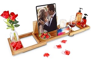 BESHOF Premium Bamboo Bathtub Caddy Tray with Extending Sides, Adjustable Wood Bath Tray for Luxury Bath, Fits Most Tubs, Accessories Gift Idea