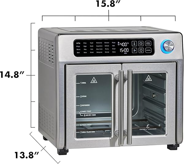 EMERIL LAGASSE EXTRA LARGE FRENCH DOOR AIR FRYER TOASTER OVEN COMBO, 24 COOKING FUNCTIONS AND DIGITAL CONTROLS, 7 ACCESSORIES INCLUDED, STAINLESS STEEL FINISH, 26QT CAPACITY