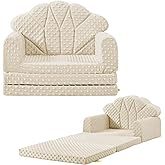 ATTABABY Kids Couch, 2-in-1 Soft Bubble Dot Minky Fold-Out Couch, Convertible Sofa to Lounger for 1-3 Years Old, Kid Furniture for Playroom, Beige