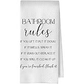 XIVENHAVM Funny Hand Towels for Bathroom, Black and White Bathroom Rules Waffle Weave Decorative Hand Towels for Washroom Restroom Toilet Half Bath, 16x24 Inch