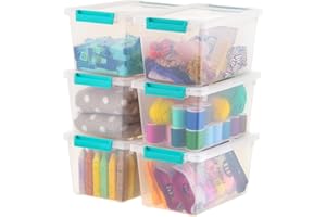 IRIS OHYAMA IRIS USA 4 Qt. Small Plastic Storage Bins with Lids, 6 Pack, Clip Box Containers for Craft Storage, Organizing Tote Sensory Bins for Home, Office & Art Supplies, Stackable, Clear