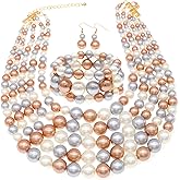 MeliMe Big Faux Pearl Necklace for Women Large Pearls Choker Necklaces Chunky Pearl Necklace and Earrings Set 1920s Costume Pearl Jewelry