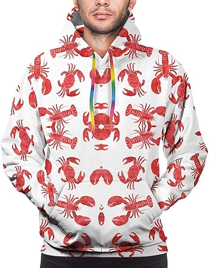 Amazon ザリガニプリントメンズプリントフリースフーディープルオーバーポケット付きスウェットシャツ トレーナー パーカー 通販