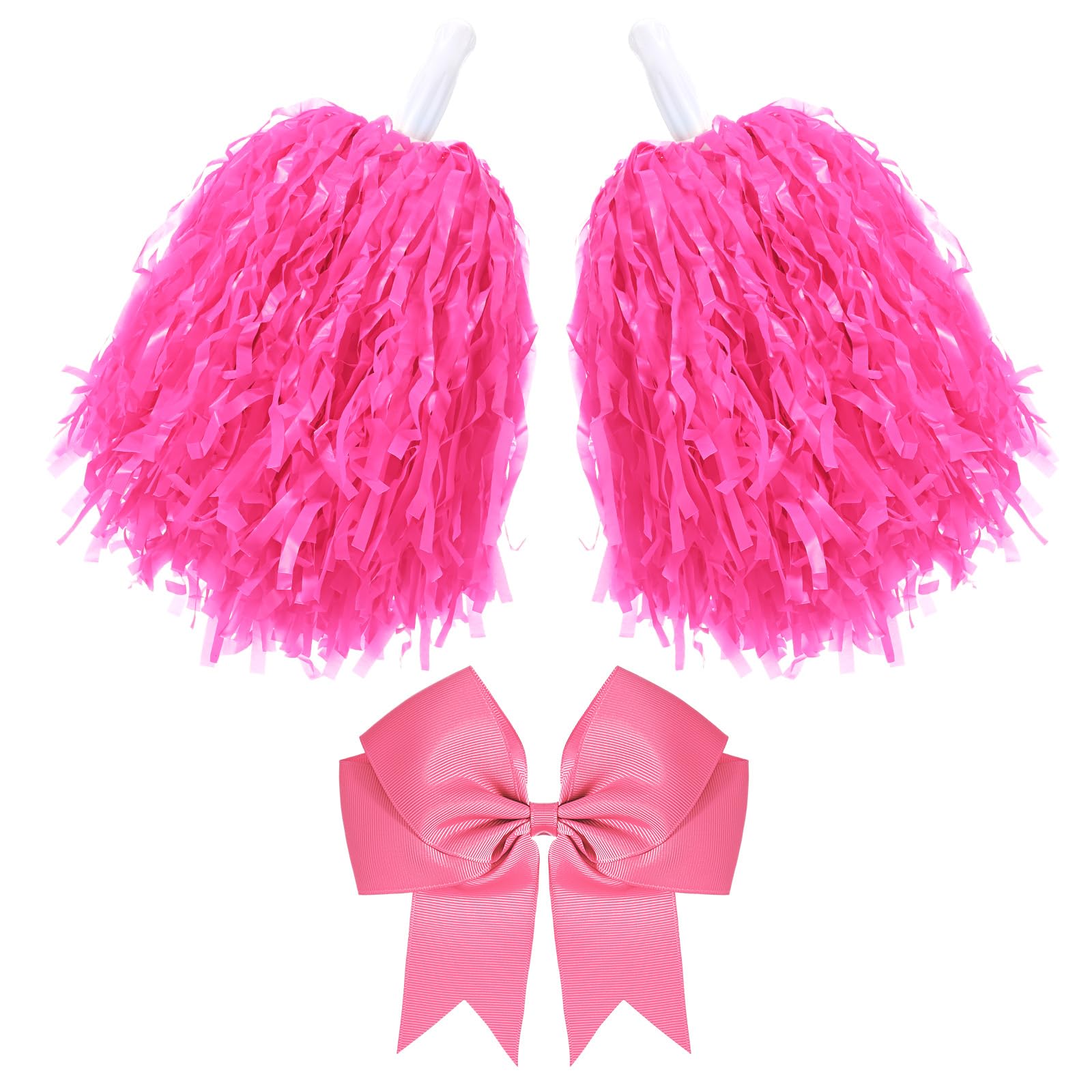 Photo 1 of Hotop 3 Pcs 10 in Cheerleading Pom Poms and Large Cheerleader Hair Bow for Girl Cheer Pompoms Cheerleading Accessories for Sport Events Dance Party Basketball Football Team (Pink,Classic)