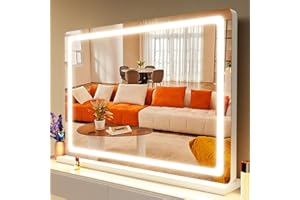 Gvnkvn Makeup Vanity Mirror with Lights 32" x 24" Large LED Makeup Mirror, Light up Mirror with 10X Magnification and USB Charging Port, with Dimmable 3 Modes, Touch Screen Control Round White