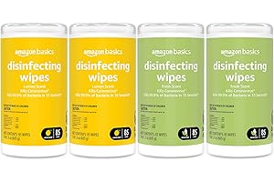 Amazon Basics Wipes, Lemon & Fresh Scent, Sanitizes/Cleans/Deodorizes, 340 Count (4 Packs of 85)