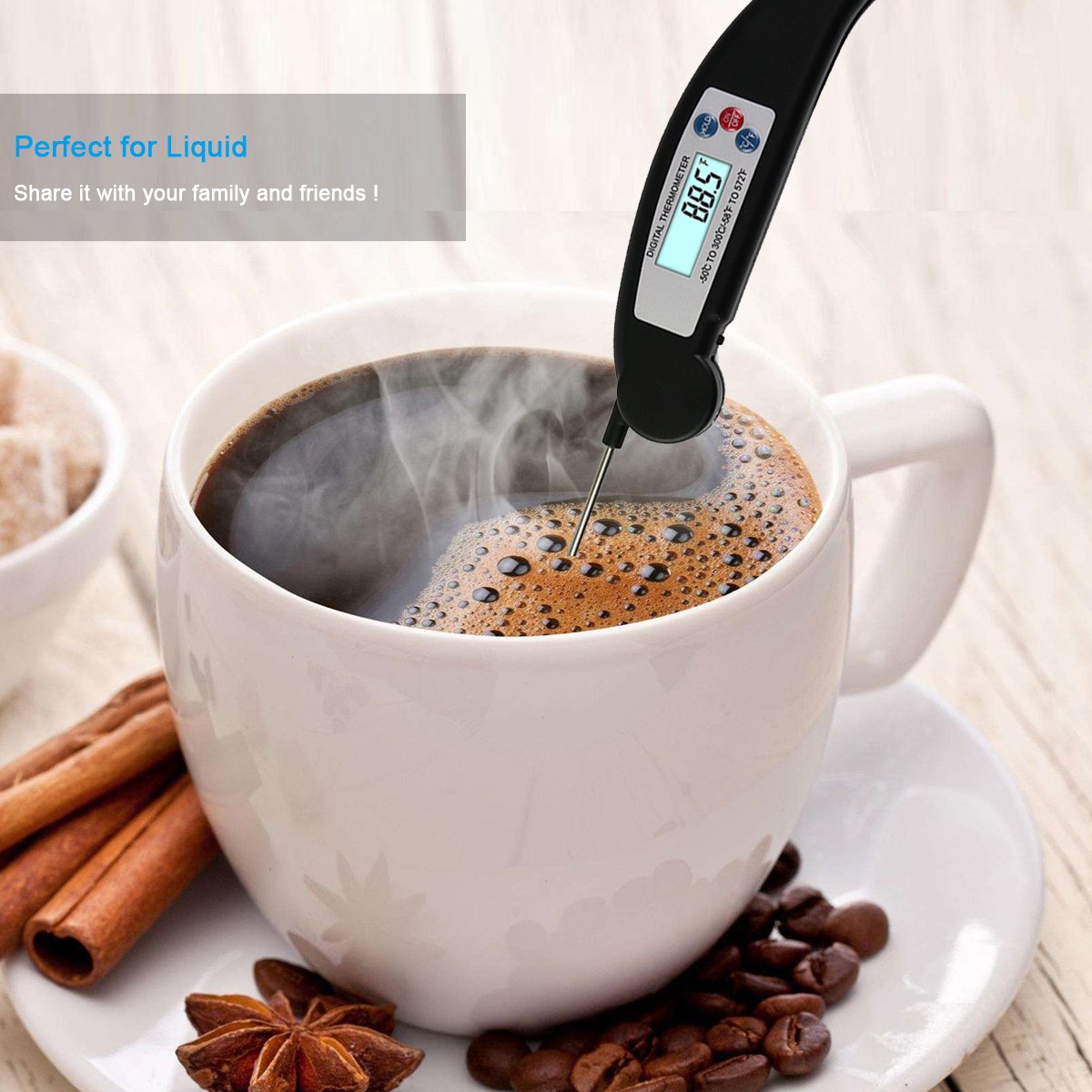 ALLESCOOL Digital Food Thermometer, Instant Read Meat Thermometer with Foldable Probe,Probe for Kitchen Cooking, BBQ, Poultry, Grill Food, Fast & Auto On/Off(black)