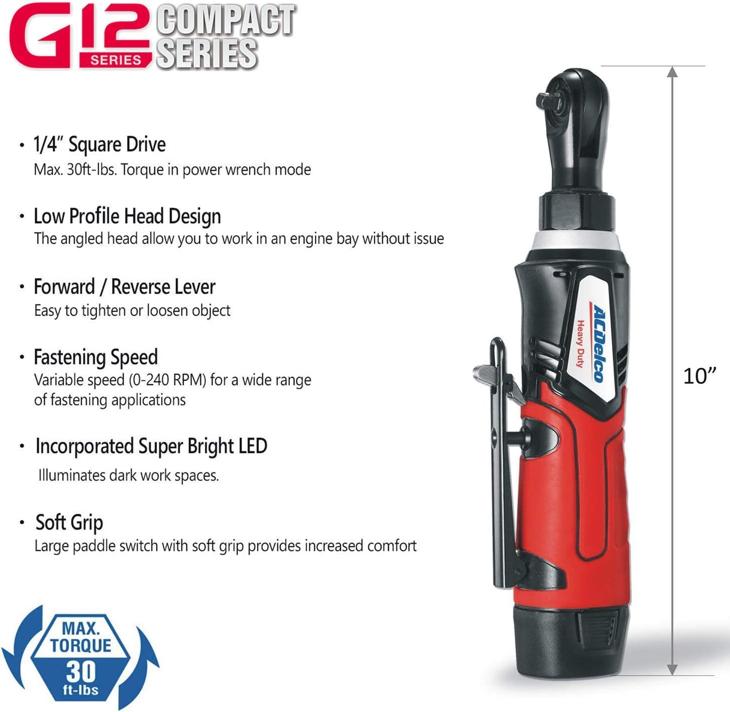 ACDelco ARW1209-K9 G12 Series 12V Li-ion Cordless ¼” & 3/8” Rachet Wrench Combo Tool Kit: Home Improvement