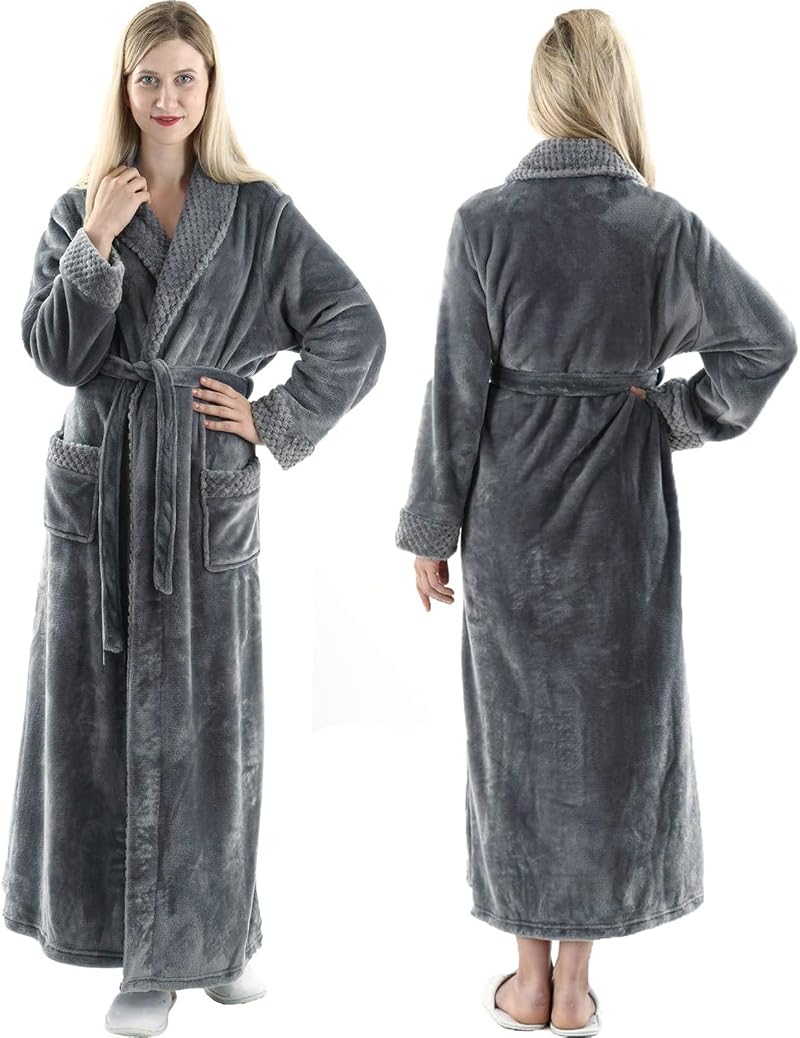 Oksun Women's Full Length Fleece Dressing Gown Plus Size Winter Warm Bathrobe