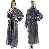 Oksun Womens Plush Fleece Long Robe: Flannel Warm Bathrobe - Full Length Winter Housecoat - Soft Cozy Nightgown Sleepwear