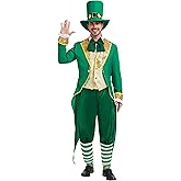Kofero Leprechaun Costume Men St. Patrick's Day Green Adult Irish Lucky Suit 6pcs Set Outfit Jacket for Party Halloween