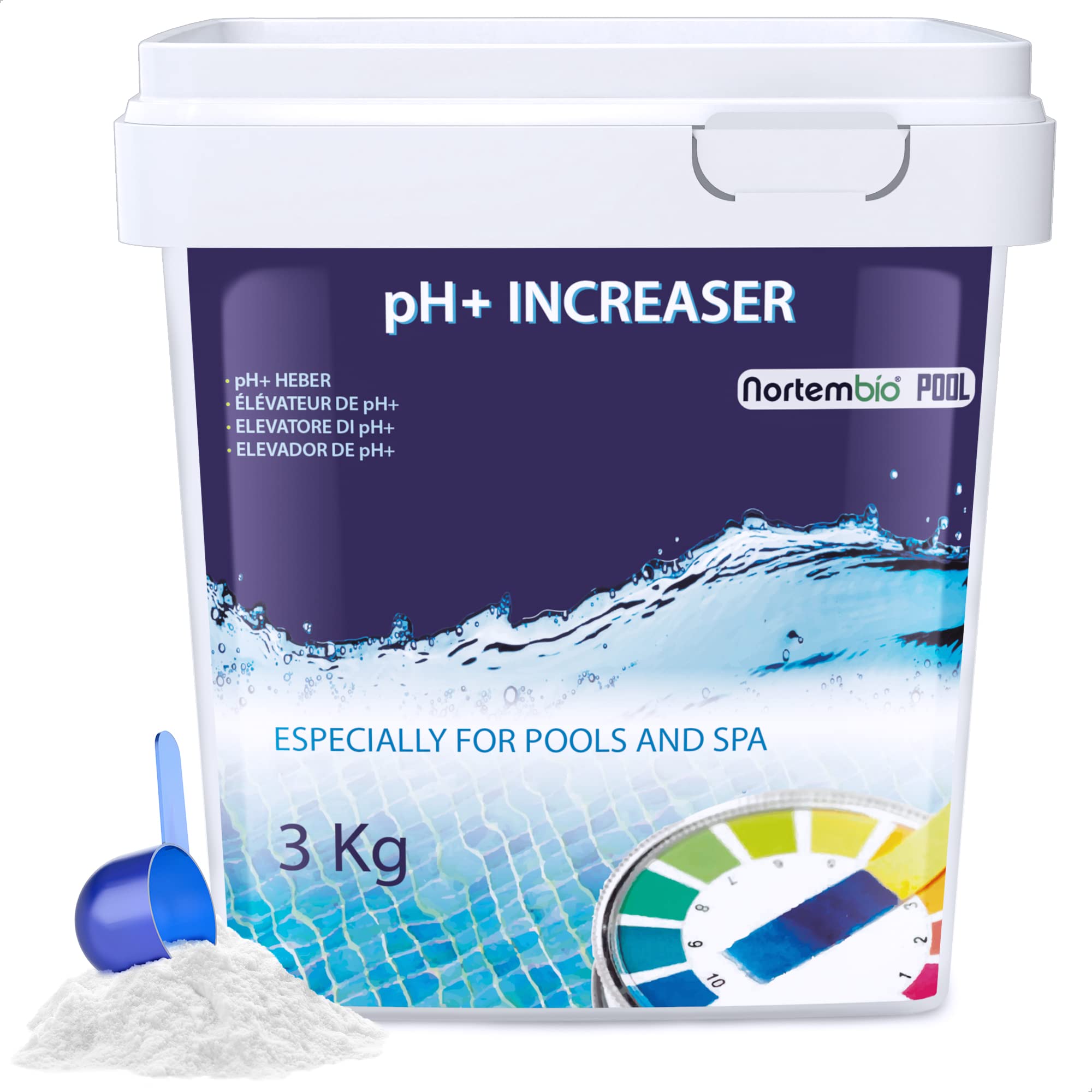 Nortembio Pool pH+ Plus 3 Kg, Natural pH Increaser for Swimming Pool and Spa. Improves Water Quality, pH Regulator, Beneficial for Health.