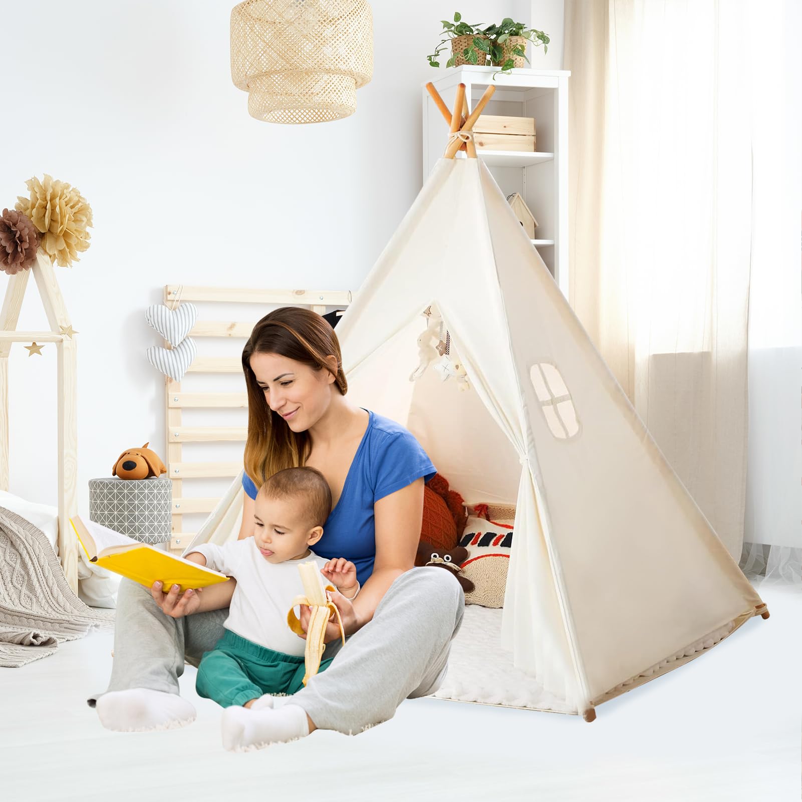 Teepee Tent for Kids, Play Tent Indoor Teepee Large Playhouse Children Boys and Girls Multifunction Picnic House Indoor Outdoor (Style 1)