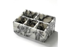 Artisanal Abode Marble Desk Organizer with 3 Compartments, White and Purple Pattern, Modern Design (White-pro)