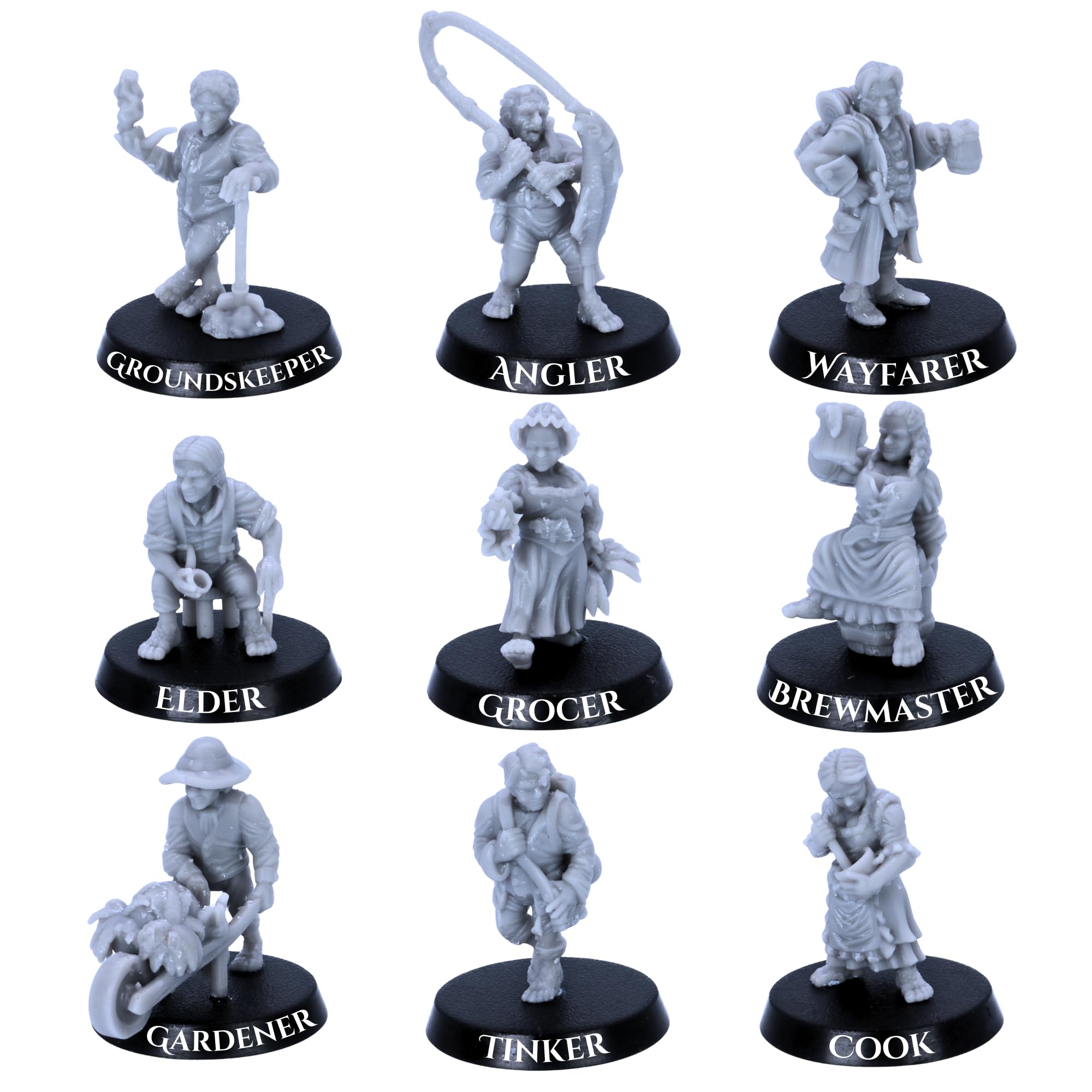 Forged Terrain Halfling Folks – 9 Fantasy Halfling Miniatures for RPGs & Wargames | 28mm Scale NPC & Playable Characters | DnD, Tabletop Roleplay | Epic Miniatures Licensed | Resin Unpainted Figures