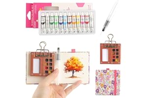 Mini Watercolour Paint Set – 12 Color Portable Watercolor Paint Kit with Travel sketch book, Palette & Water Brush, Art Water