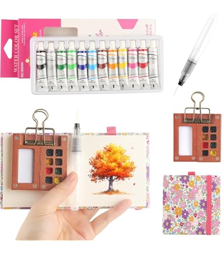 Cahier D'exercices Aquarelle Avec 12 Couleurs - Pour Débutants Et Amateurs - Thèmes Fleurs Et Animaux