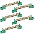 MY MIRONEY Terminal Bus Bar 12 Positions Screw Brass Terminal Grounding Strip Bus Bar Block Green Terminal Block Pack of 5