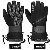 BEEK Waterproof Ski Gloves, Touchscreen Snow Gloves, Anti-Slip Snowboard Gloves, Wear-Resist Winter Gloves with Zipper Pocket, Lightweight Cold Weather Gloves for Men and Women